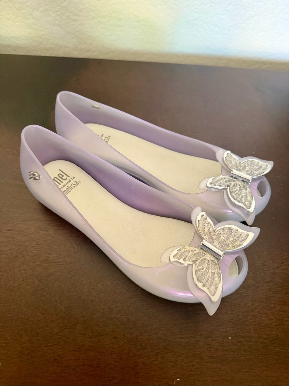 Mel by Melissa Jelly Flats Lilac Butterfly Bow Toddler Size 1